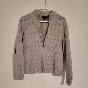 Lands End Women's Size L Front Zip Grey Cardigan Sweater